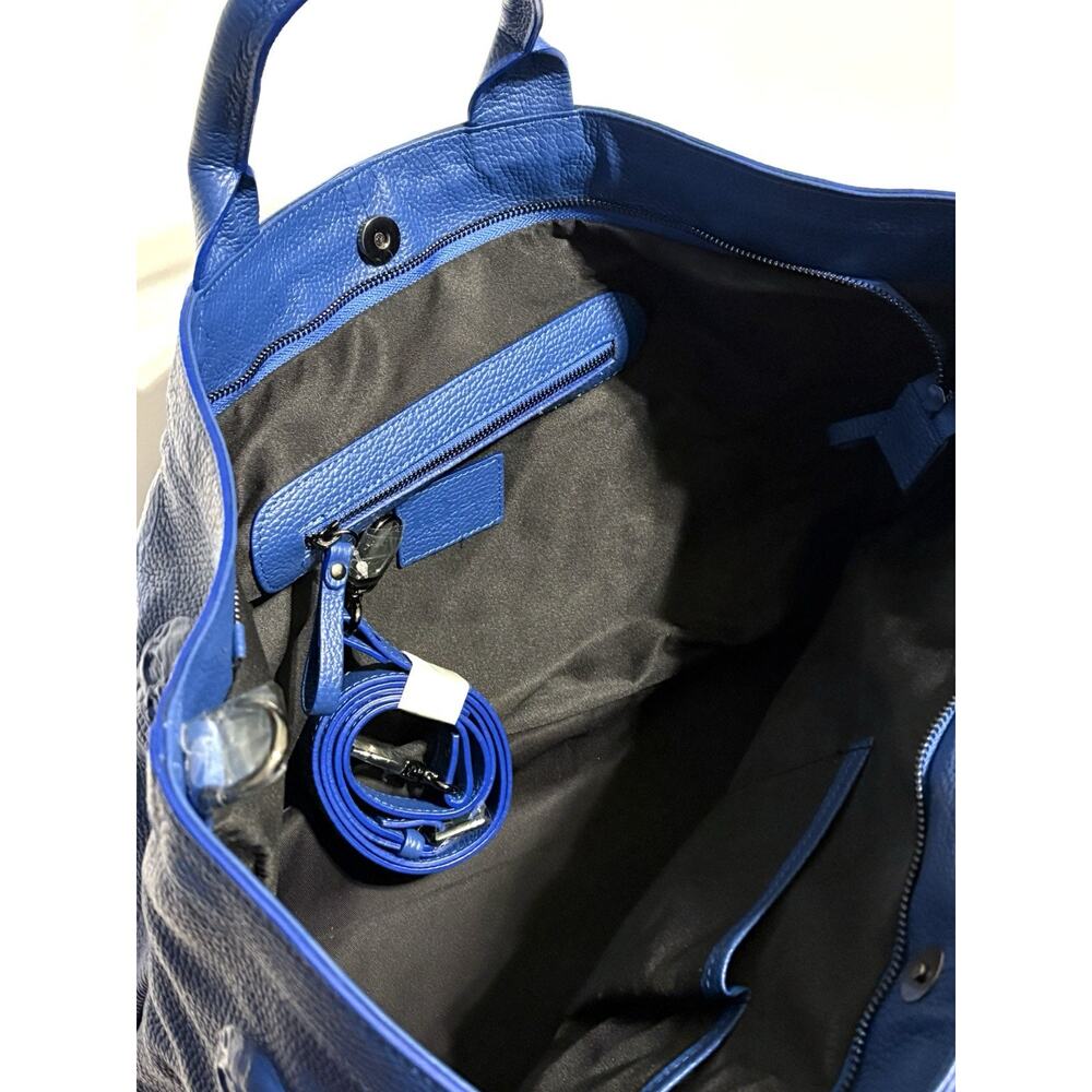 IO PELLE Skull Embossed Blue Leather Tote Bag XL Weekender Crossbody Strp NWT - Picture 10 of 14